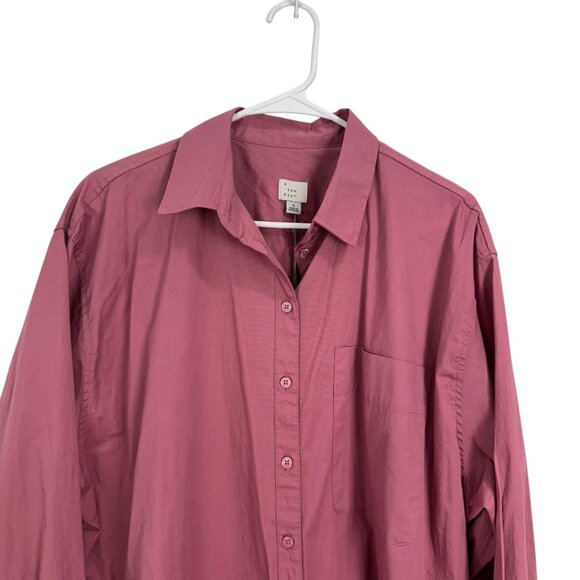 A New Day Womens Long-Sleeve Button-Down Shirt Size L Cotton Blend Rose Pink - Picture 8 of 10